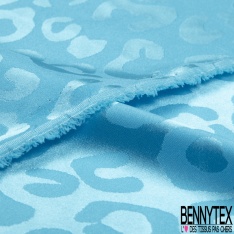 Coupon 3m Satin polyester jacquard élasthanne motif léopard azur fond azur