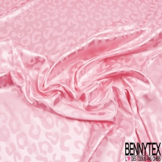 Coupon 3m Satin polyester jacquard élasthanne motif léopard azur fond azur