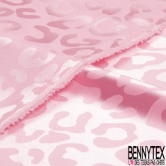 Coupon 3m Satin polyester jacquard élasthanne motif léopard azur fond azur