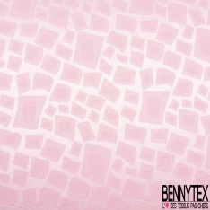 Coupon 3m Satin polyester jacquard élasthanne motif rectangle fantaisie rose candy fond rose candy