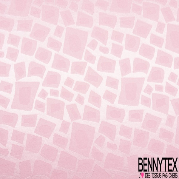Coupon 3m Satin polyester jacquard élasthanne motif rectangle fantaisie rose candy fond rose candy