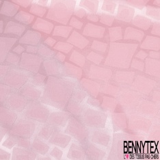 Coupon 3m Satin polyester jacquard élasthanne motif rectangle fantaisie rose candy fond rose candy
