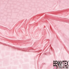 Coupon 3m Satin polyester jacquard élasthanne motif rectangle fantaisie rose candy fond rose candy