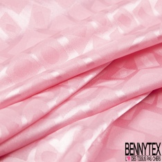 Coupon 3m Satin polyester jacquard élasthanne motif rectangle fantaisie rose candy fond rose candy