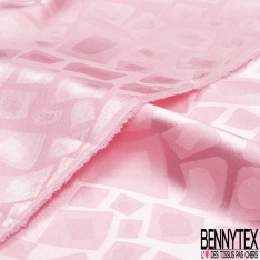Coupon 3m Satin polyester jacquard élasthanne motif rectangle fantaisie rose candy fond rose candy