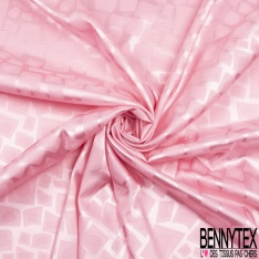 Coupon 3m Satin polyester jacquard élasthanne motif rectangle fantaisie rose candy fond rose candy