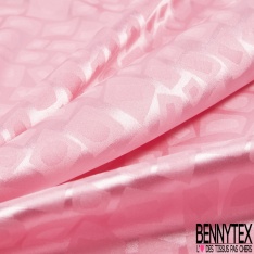 Coupon 3m Satin polyester jacquard élasthanne motif rectangle fantaisie rose candy fond rose candy