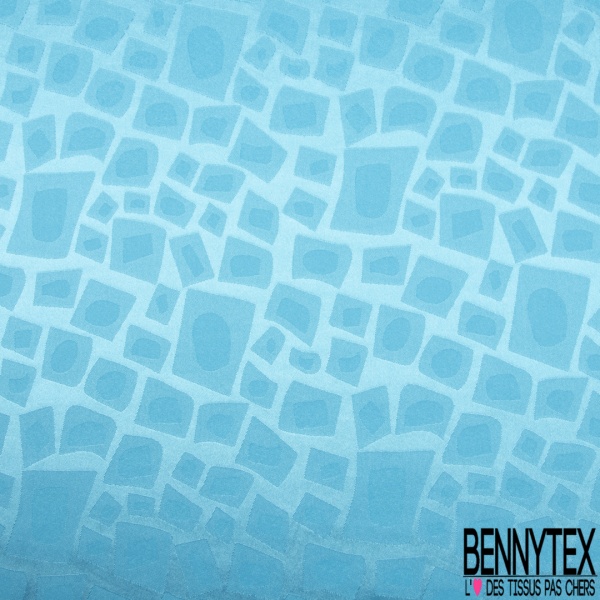 Coupon 3m Satin polyester jacquard élasthanne motif rectangle fantaisie azur fond azur