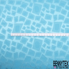 Coupon 3m Satin polyester jacquard élasthanne motif rectangle fantaisie azur fond azur