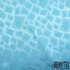 Coupon 3m Satin polyester jacquard élasthanne motif rectangle fantaisie azur fond azur