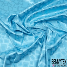 Coupon 3m Satin polyester jacquard élasthanne motif rectangle fantaisie azur fond azur