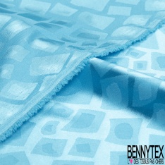 Coupon 3m Satin polyester jacquard élasthanne motif rectangle fantaisie azur fond azur