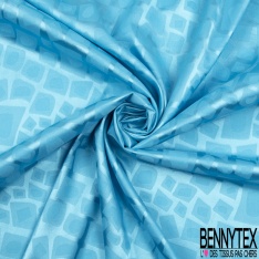 Coupon 3m Satin polyester jacquard élasthanne motif rectangle fantaisie azur fond azur