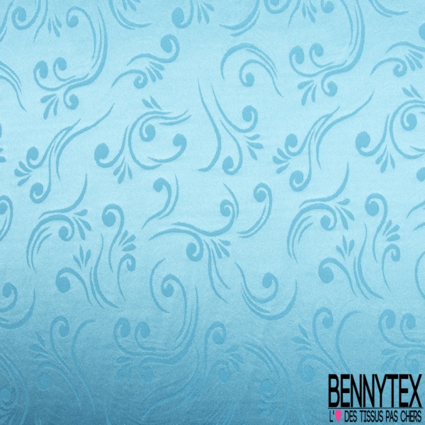 Coupon 3m Satin polyester jacquard élasthanne motif rectangle fantaisie azur fond azur