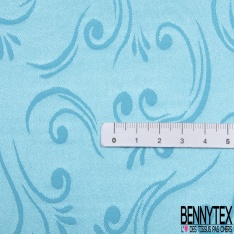 Coupon 3m Satin polyester jacquard élasthanne motif rectangle fantaisie azur fond azur