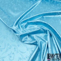 Coupon 3m Satin polyester jacquard élasthanne motif rectangle fantaisie azur fond azur
