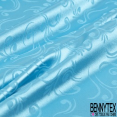 Coupon 3m Satin polyester jacquard élasthanne motif rectangle fantaisie azur fond azur