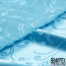 Coupon 3m Satin polyester jacquard élasthanne motif rectangle fantaisie azur fond azur