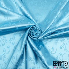 Coupon 3m Satin polyester jacquard élasthanne motif rectangle fantaisie azur fond azur