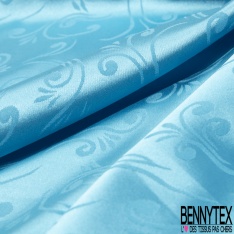 Coupon 3m Satin polyester jacquard élasthanne motif rectangle fantaisie azur fond azur
