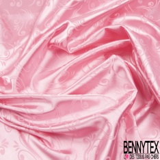 Coupon 3m Satin polyester jacquard élasthanne motif baroque fantaisie azur fond azur
