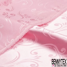 Coupon 3m Satin polyester jacquard élasthanne motif baroque fantaisie azur fond azur