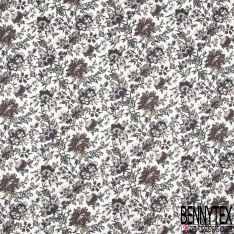 Coton style Liberty imprimé petite fleur stylisée cachemire écru fond bordeaux