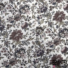 Coton style Liberty imprimé petite fleur stylisée cachemire écru fond bordeaux