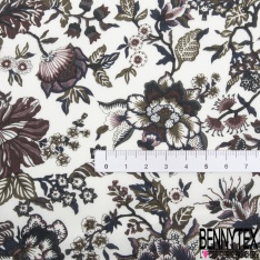 Coton style Liberty imprimé petite fleur stylisée cachemire écru fond bordeaux