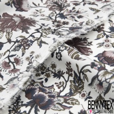 Coton style Liberty imprimé petite fleur stylisée cachemire écru fond bordeaux