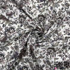 Coton style Liberty imprimé petite fleur stylisée cachemire écru fond bordeaux