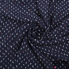 Crêpe viscose imprimé mini fleur champêtre stylisée éparse fond rose pastel