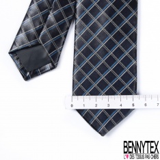 Cravate soie motif argenté moûcheté fond noir profond