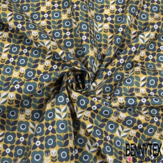 Toile lorraine coton imprimé abstrait seventie's ton chaud