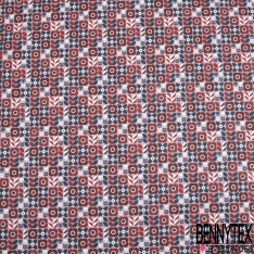 Toile lorraine coton imprimé floral seventie's ton moutarde pétrole