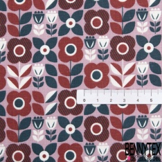 Toile lorraine coton imprimé floral seventie's ton moutarde pétrole