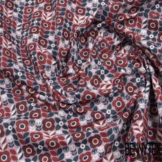 Toile lorraine coton imprimé floral seventie's ton moutarde pétrole