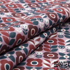 Toile lorraine coton imprimé floral seventie's ton moutarde pétrole