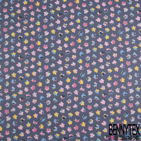 Toile lorraine coton imprimé floral multicolore fond anthracite