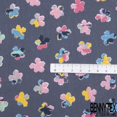 Toile lorraine coton imprimé floral multicolore fond anthracite