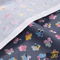 Toile lorraine coton imprimé floral multicolore fond anthracite