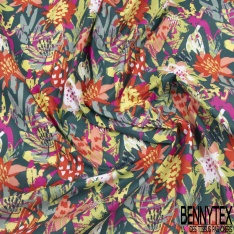 Toile lorraine coton imprimé floral pictural artistique multicolore fond marine