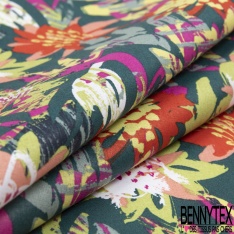 Toile lorraine coton imprimé floral pictural artistique multicolore fond marine