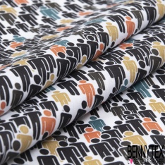 Toile lorraine coton imprimé logo bonhomme multicolore fond blanc