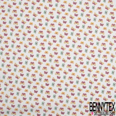 Toile lorraine coton imprimé petit papillon moutarde fushia celadon fond gris de vert pastel