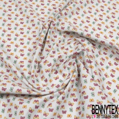 Toile lorraine coton imprimé petit papillon moutarde fushia celadon fond gris de vert pastel