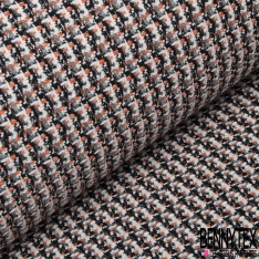 Natté haute couture quadrillage noir rose et bleu layette fond écru