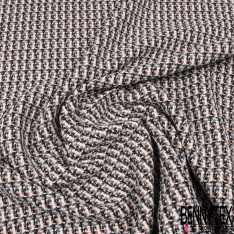Natté haute couture quadrillage noir rose et bleu layette fond écru