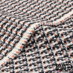 Natté haute couture quadrillage noir rose et bleu layette fond écru