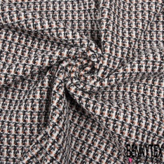 Natté haute couture quadrillage noir rose et bleu layette fond écru
